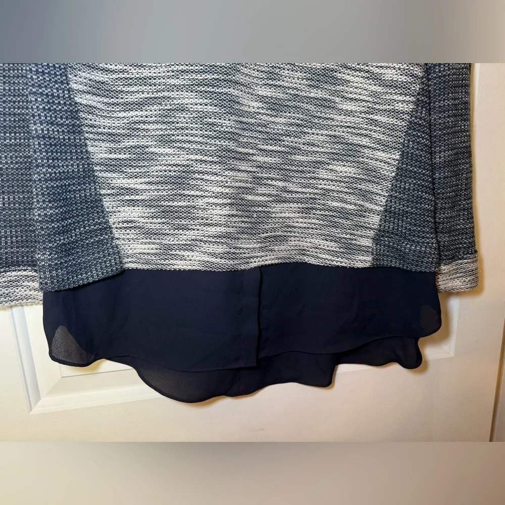 Two By Vince Camuto 2 In 1 Sweater Navy Silver & White Tweed Medium Preppy